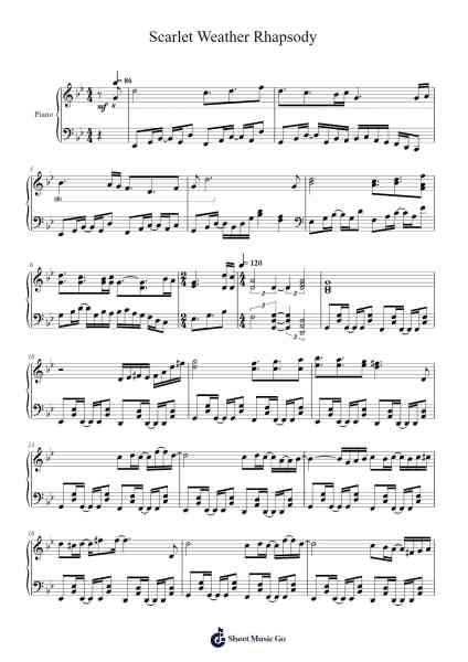 Scarlet Weather Rhapsody Sheet Music by 黄昏フロンティア-Arr.Joneshouse