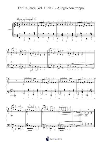 For Children, Vol. 1, No. 33: Allegro non troppo, Sz. 42 Sheet Music by Béla Bartók-Arr.Carlwilde Yonngcam