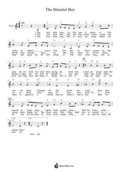 The Minstrel Boy Sheet Music by Thomas Moore-Arr.Phylple