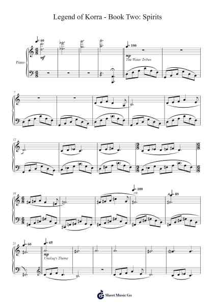 Legend of Korra - Book Two: Spirits Sheet Music by Jeremy Zuckerman-Arr.Wavieve Katdy
