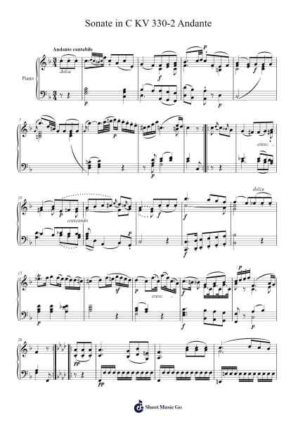 Sonata No. 10 in C Major, K. 330: II. Andante Sheet Music by W.A. Mozart-Arr.Pearroe
