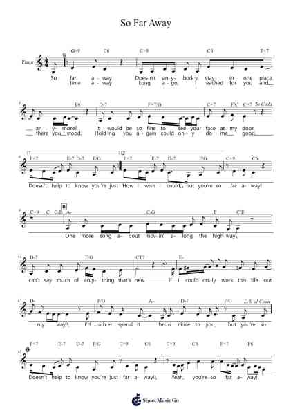 So Far Away Sheet Music by Carole King-Arr.Derlian Sumeo