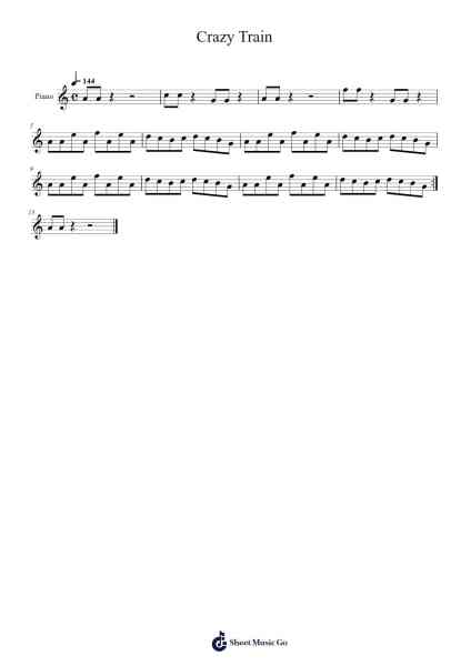 Crazy Train Sheet Music by Ozzy Osbourne-Arr.Crodre Kipqe