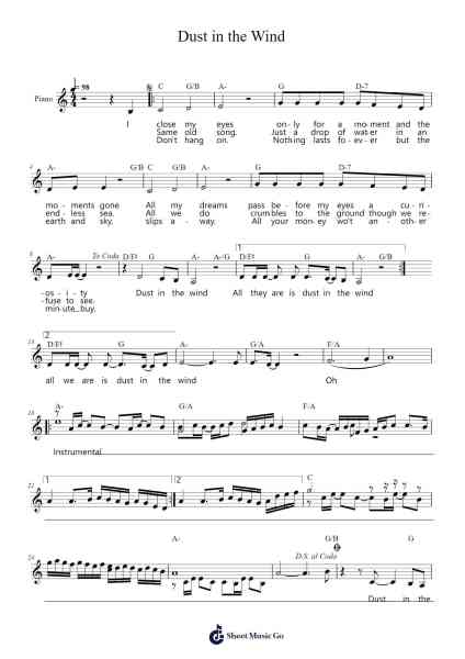 Dust in the Wind Sheet Music by Kerry Livgren-Arr.Humetom Seanhutt