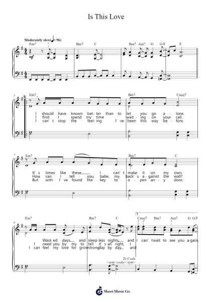Is This Love Musica per pianoforte di Whitesnake - Arr.Hearstjean