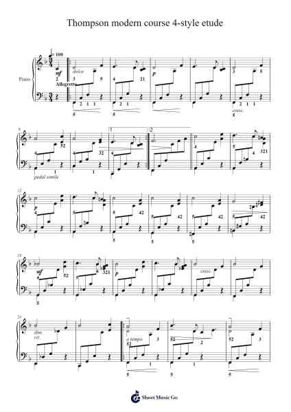 Thompson modern course 4-style etude Sheet Music by John Thompson-Arr.Woolas Scriplice