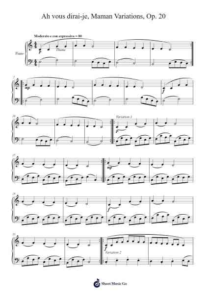 Ah vous dirai-je, Maman Variations, Op. 20 Sheet Music by Vi-Arr.Crailynn Rodlan