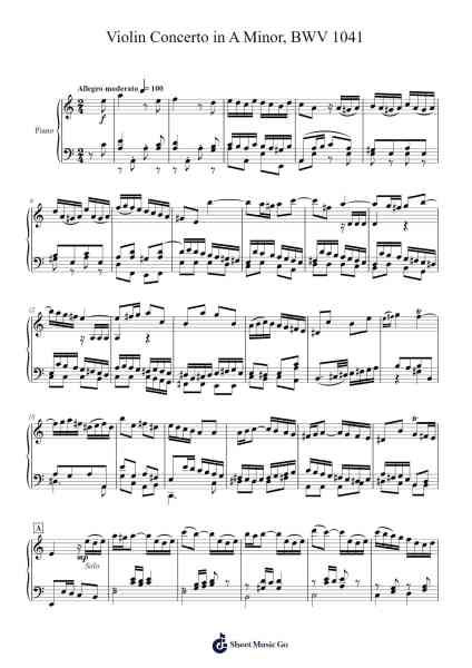 Violin Concerto in A minor, BWV 1041 Sheet Music by Johann Sebastian Bach-Arr.Morelard