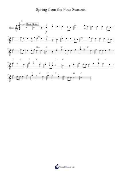 Spring from the Four Seasons Sheet Music by Antonio Vivaldi-Arr.Bulwatt Beergrant