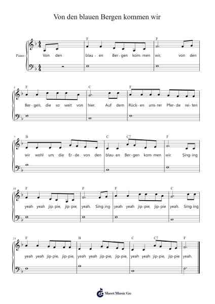 Von den blauen Bergen kommen wir Sheet Music by Volkslied-Arr.Hudthur Simpglas