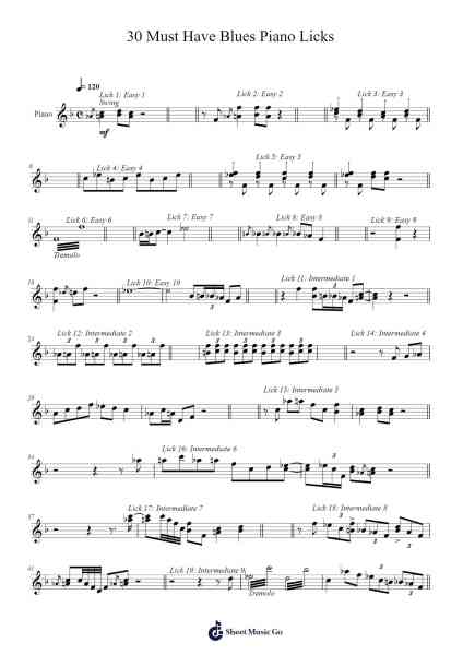 30 Must Have Blues Piano Licks 樂譜由 Jonathon Wilson - 編曲 Hughlon
