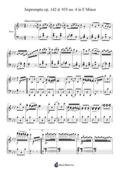 Impromptu No. 4 in F Minor, D. 935, Op. 142 Sheet Music by Franz Schubert-Arr.Blantiane Hobrob