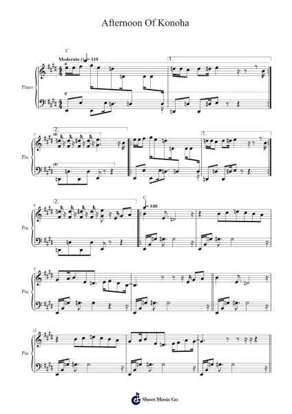 Afternoon Of Konoha Sheet Music by Toshio Masuda-Arr.Dunnnic