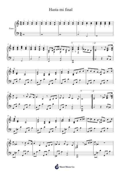 Hasta mi final Sheet Music by Serxiolo-Arr.Woolfleen Juskirk