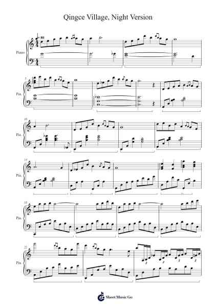 Qingce Village, Night Version (Genshin Impact OST) Sheet Music by Yu-Peng Chen-Arr.Odewyatt