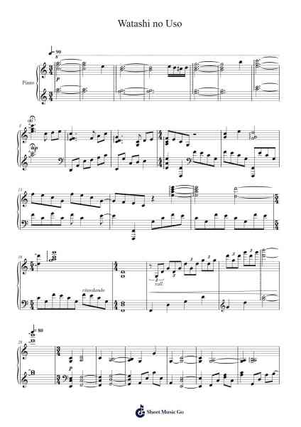 Watashi no Uso (Advanced Version) Sheet Music by Masaru Yokoyama-Arr.Sawoolf Phylhale