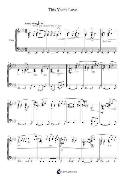 This Year's Love Sheet Music by David Gray-Arr.Lupeg