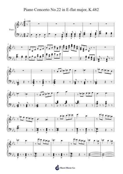 Piano Concerto No. 22 in E-flat Major, K. 482 Sheet Music by flyboysy-Arr.Milesbloor