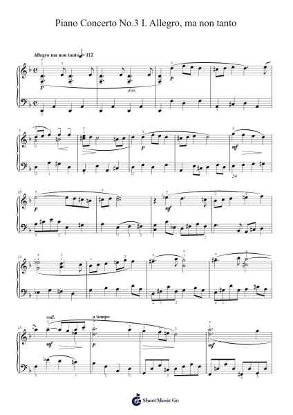 Piano Concerto No. 3 in D Minor, Op. 30: I. Allegro ma non tanto Sheet Music by Sergei Rachmaninoff-Arr.Ogreen Belker