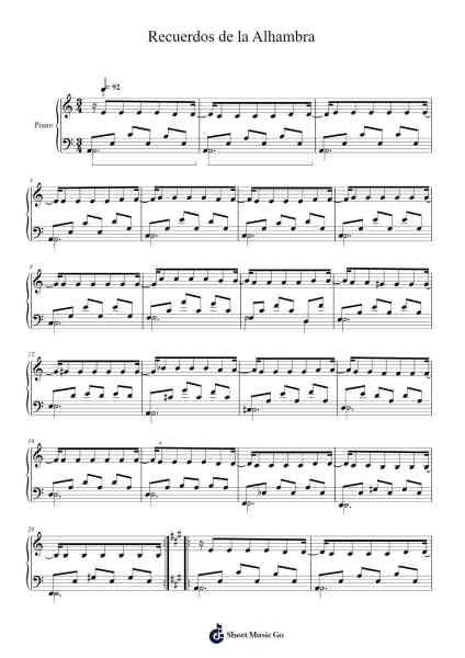 Recuerdos de la Alhambra Sheet Music by Francisco Tárrega-Arr.Bettiane Rexpoe