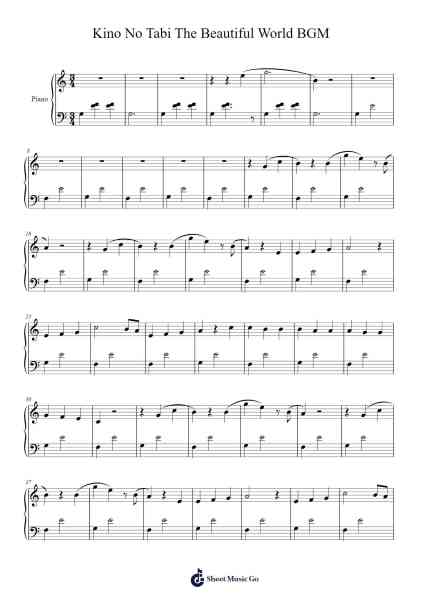 Kino No Tabi The Beautiful World BGM waltz Sheet Music by Andrew Hristyan-Arr.Vinpeare