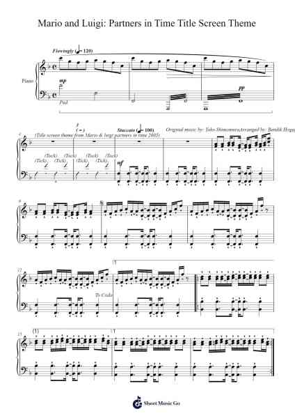 Mario and Luigi: Partners in Time (Title Screen Theme) Sheet Music by Yoko Shimomura-Arr.Boylerod