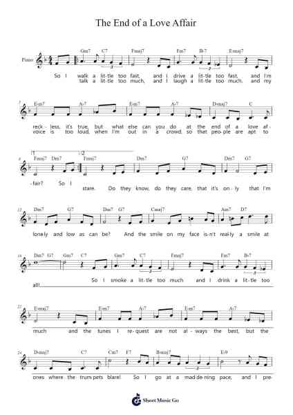 The End of a Love Affair Sheet Music by Edward C. Redding-Arr.Diabaird