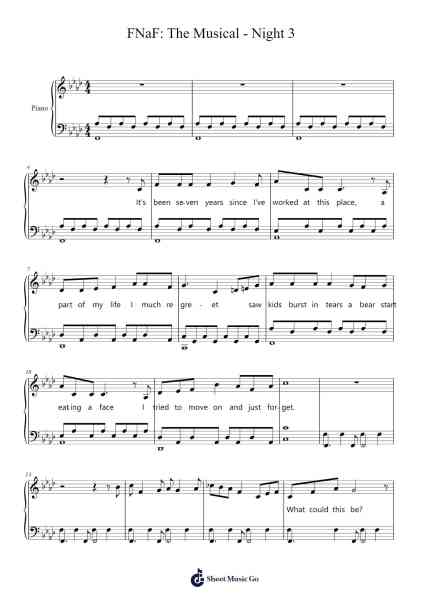 FNaF: The Musical - Night 3 Sheet Music by Lorjames Toutlius-Arr.Yonnggiles