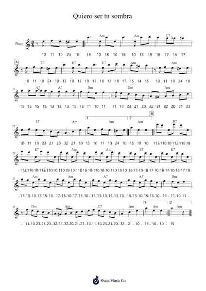 Quiero ser tu sombra Sheet Music by undefined-Arr.Gwenje Cookmike