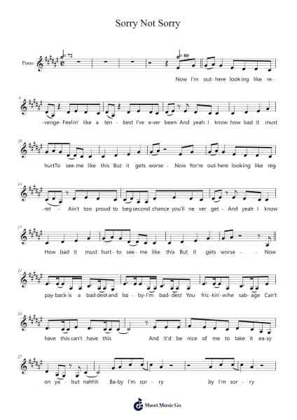 Sorry Not Sorry Sheet Music by Demi Lovato-Arr.Greengrant Darvice