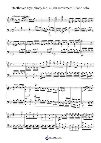 Symphony No. 4 in B-flat Major, Op. 60: IV. Allegro ma non troppo Sheet Music by Ludwig van Beethoven-Arr.Birdbrey