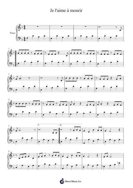 Je l'aime à mourir Sheet Music by Francis Cabrel-Arr.Yersing