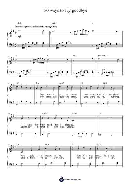 50 ways to say goodbye Sheet Music by Train-Arr.Vabuck Clevevien