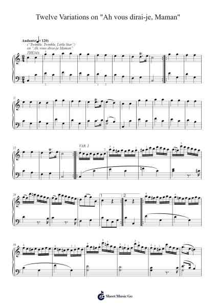 Twelve Variations on "Ah vous dirai-je, Maman" in C Major, K. 265 Sheet Music by Wolfgang Amadeus Mozart-Arr.Shertram