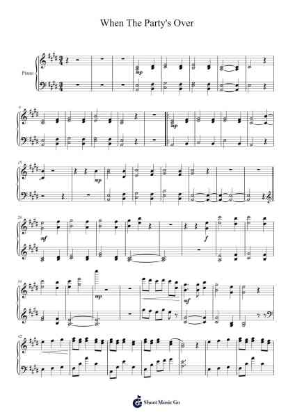 When The Party's Over Sheet Music by Billie Eilish-Arr.Roxantab Mushaw
