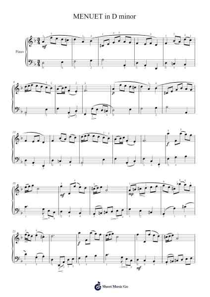 MENUET in D minor Sheet Music by Johann Sebastian Bach-Arr.Jouboyd Calgel