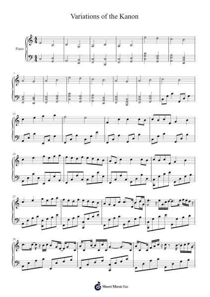 Variations of the Kanon Sheet Music by Johann Pachelbel-Arr.Evertrine Curcent