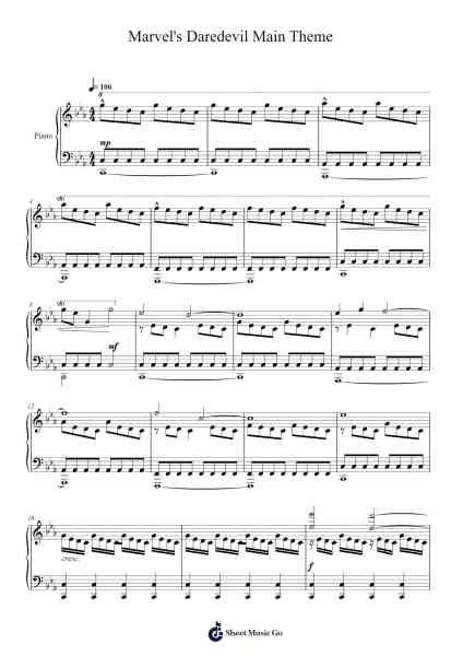 Marvel's Daredevil Main Theme Sheet Music by John Paesano-Arr.Readerae