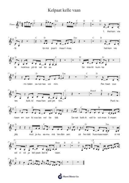 Kelpaat kelle vaan Sheet Music by Juha Tapio-Arr.Walry