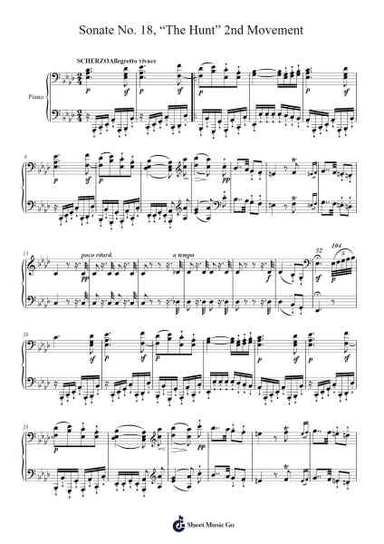 Sonate No. 18 in E-flat Major, Op. 31, No. 3 "The Hunt": II. Scherzo Sheet Music by Ludwig van Beethoven-Arr.Perrusk