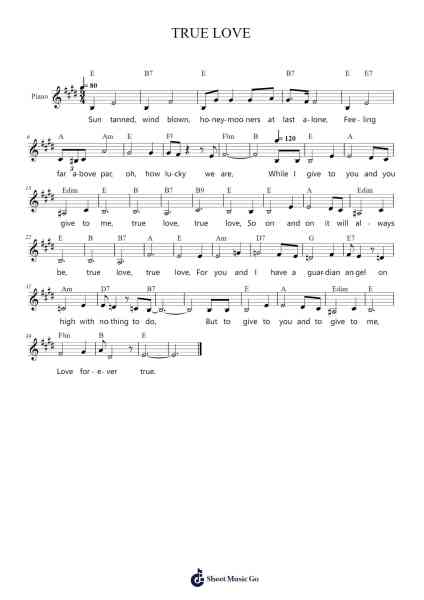 TRUE LOVE Sheet Music by Bing Crosby/Grace Kelly-Arr.Stonelian Chantham