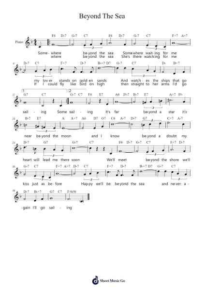 Beyond The Sea 樂譜由 Lawrence/Trenet - 編曲 Hodhill