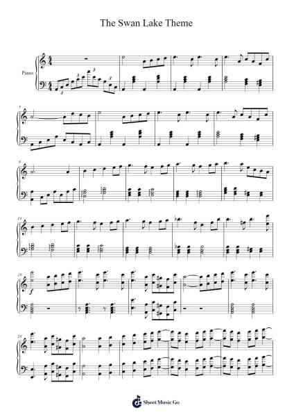 The Swan Lake Theme Musica per pianoforte di Pyotr Ilyich Tchaikovsky - Arr.Rhysgel Dilcooke