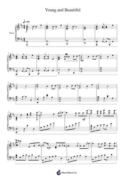 Young and Beautiful Sheet Music by Lana Del Rey-Arr.Yulegus