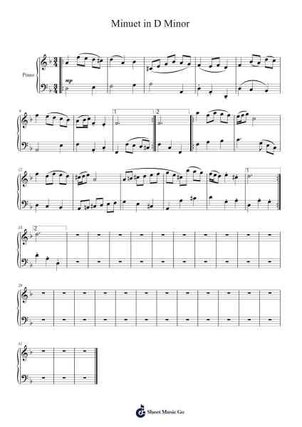 Minuet in D Minor Sheet Music by Johann Sebastian Bach-Arr.Ribloor