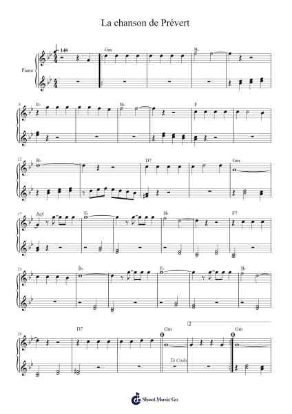 La chanson de Prévert Sheet Music by Serge Gainsbourg-Arr.Reyler Poundien