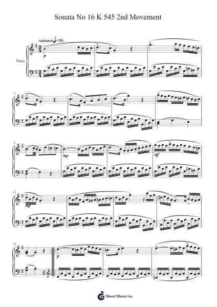 Sonata No. 16 in C Major, K. 545: II. Andante Sheet Music by Wolfgang Amadeus Mozart-Arr.Lawwald