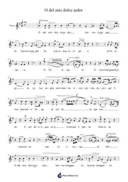 O del mio dolce ardor Sheet Music by Cristofano Gluck-Arr.Galchard