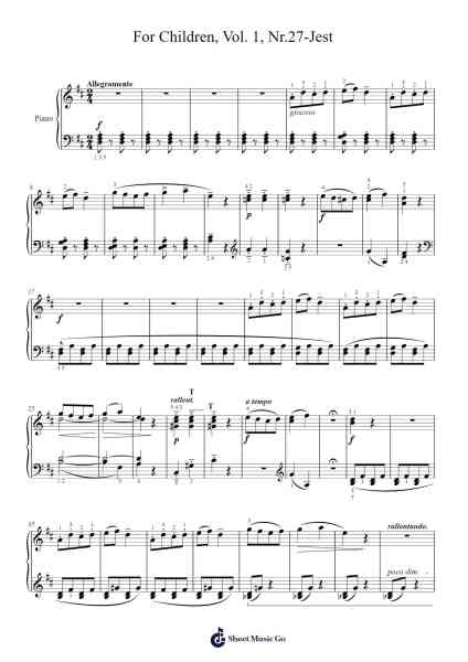 For Children, Vol. 1, No. 27 - Jest, Sz. 42 Sheet Music by Béla Bartók-Arr.Hodggrote Yvescole