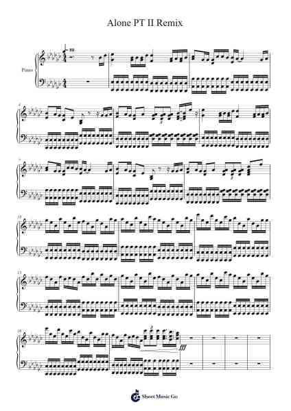 Alone PT II Remix Ноты для фортепиано от st3llamusic-Arr.Popdict Greyburns